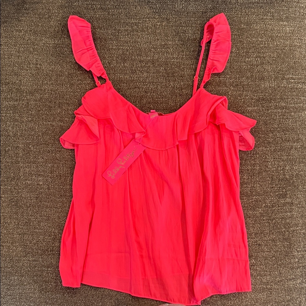 Lilly Pulitzer Bright Pink Ruffle Tank Top
